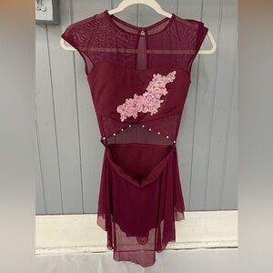 Balera Cranberry Red Applique Cap Sleeve Dress With Cutout Dance Costume